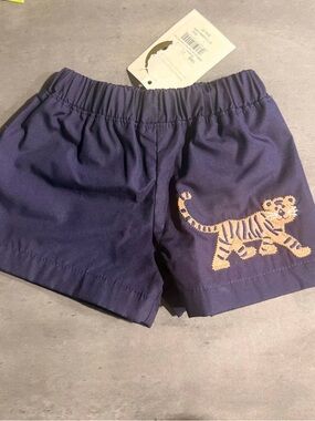 The Beaufort Bonnet Company Navy Shorts with Tan Embroidered Tiger